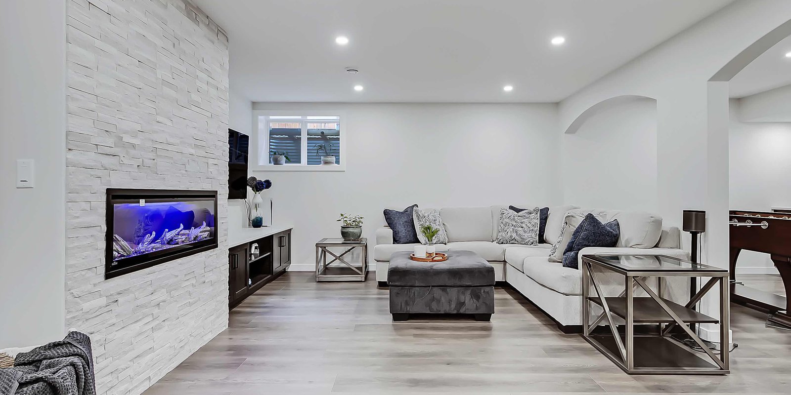 Modern finished basement living room