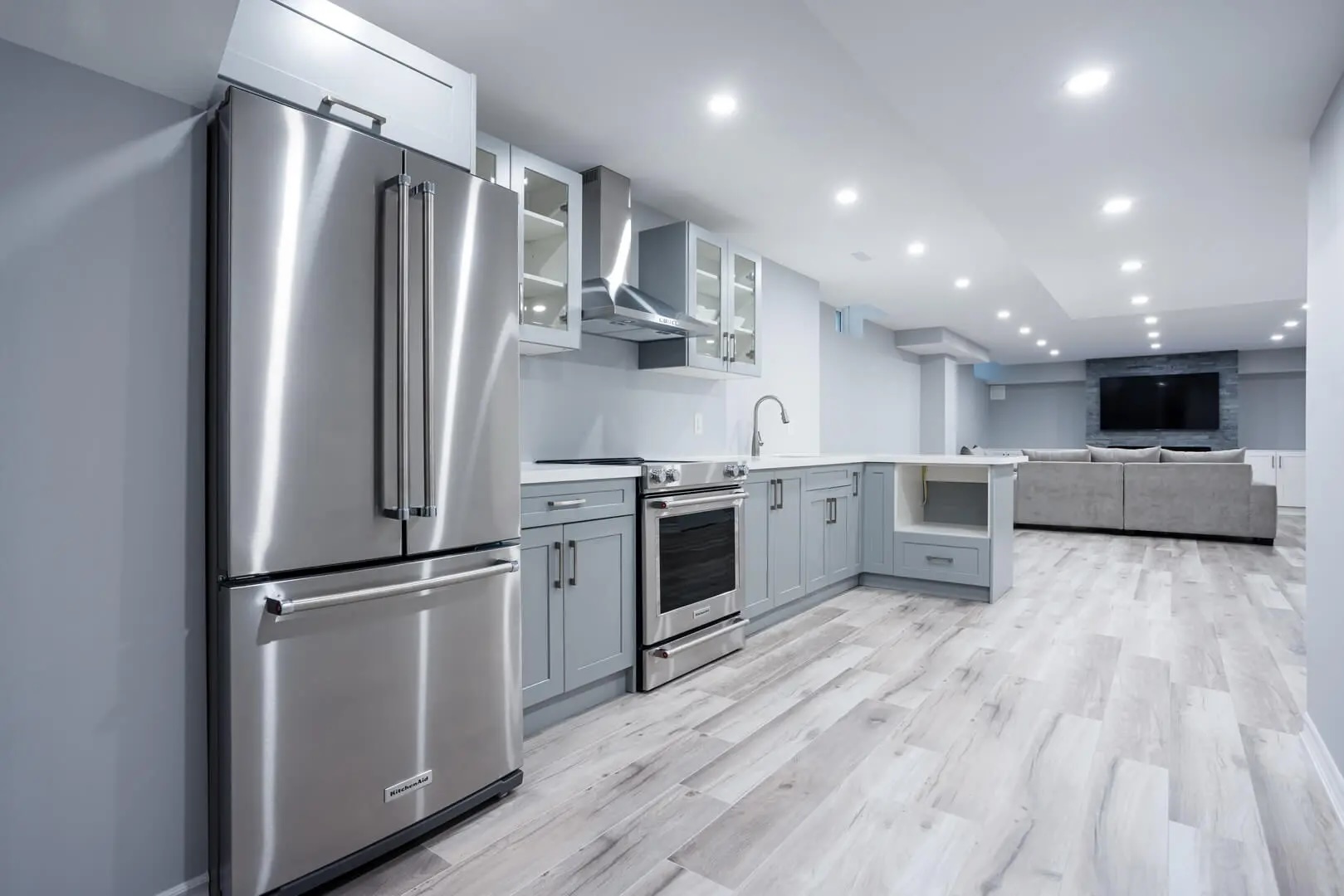 Finished basement with modern design